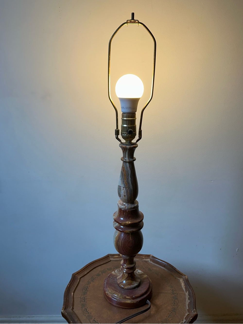 Vintage Marbled Agate Stone Lamp Mid Century